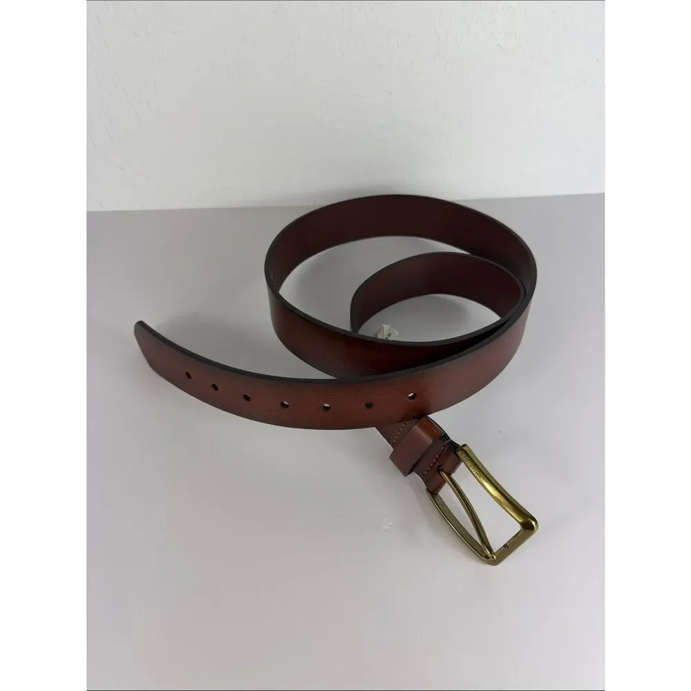 Tommy Hilfiger Brown Imitation Leather Belt Gold Buckle Classic Size 44